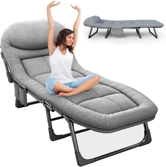 Camping Cot Recliner Portable Folding Bed with Pillow Adjustable Backrest Heavy Duty Frame for Sleeping Travel Office Indoor Outdoor Use (Large(74in))