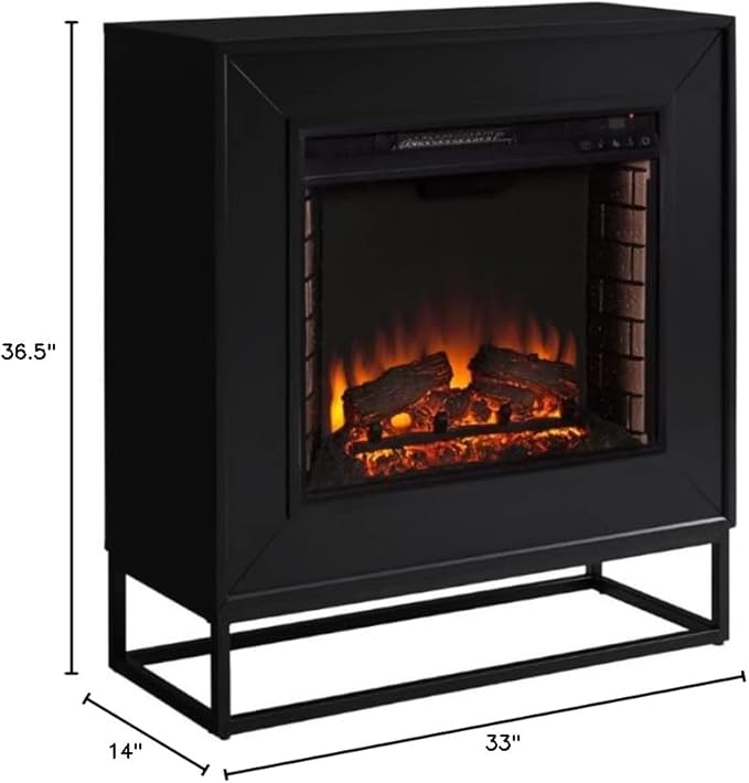 Bowery Hill Engineered Wood Contemporary Electric Fireplace in Black