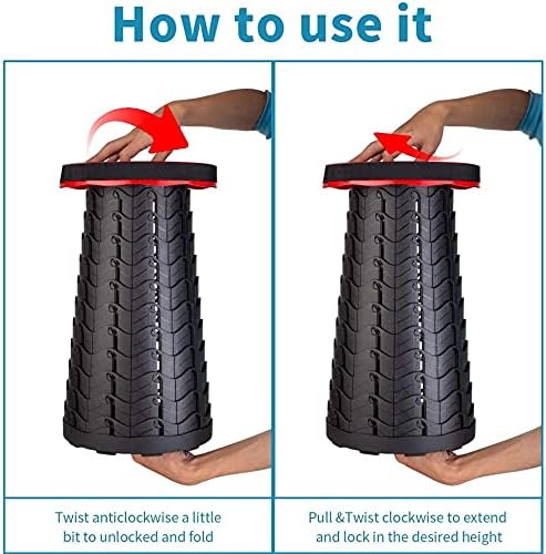 Fishboy Upgraded Collapsible Stool, 400lbs Max Weight, Lightweight But Sturdy, Portable Retractable Folding Telescoping Foldable Camping Stool for Adults Outdoor Fishing Hiking Gardening Travel BBQ