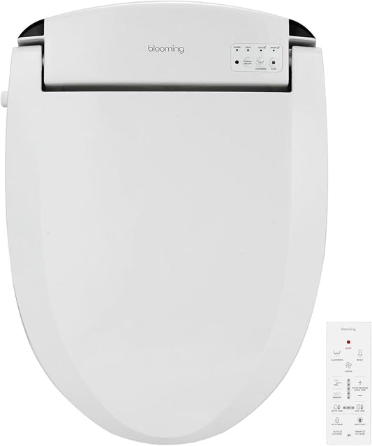 Blooming NB-R1060TE Bidet Toilet Seat, Smart Toilet Seat with Dual Nozzle, Warm Water, Dryer, Heated Seat, Ambient Nightlight, Electric Bidet with Remote (White/Elongated)