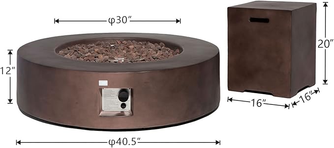 COSIEST 2-Piece Outdoor Propane Firepit Table Set w Tank Table, CSA Certified, 42 inch Dark Fire Table (50,000 BTU) w 16 inches Tank Cover Side Table 20lb for Garden,Pool,Backyard