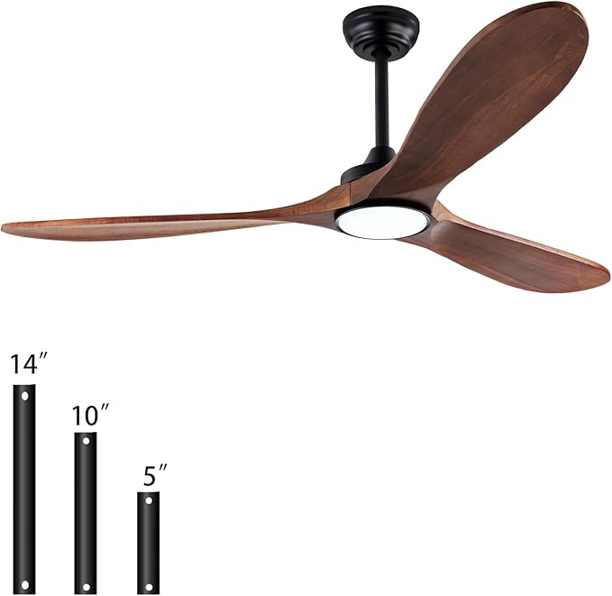 60" Wood Ceiling Fans with Lights and Remote Control,Indoor Outdoor 3 Blades Wooden Ceiling Fan for Garage,Patio,Living Rooms,Bedrooms,Offices,Farmhouse(Black+Dark Walnut)