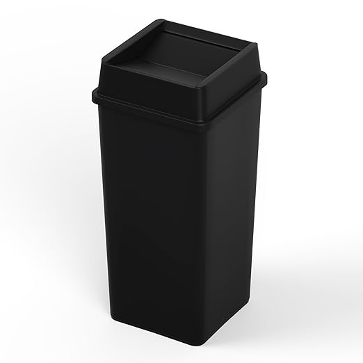 50 Gallon Black Square Commercial Trash Garbage Can with Lid | Outdoor Office Restaurant School Kitchen