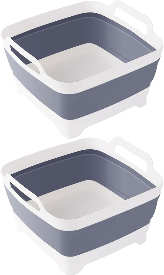 Collapsible Dish Tub 2X9L-Collapsible Basin Bucket Portable Sink-Outdoor Multiuse Foldable Sink Tub Wash Dish Basin for Kitchen Basin RV Camping (Grey+Grey)
