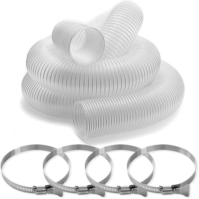 2 1/2"x20'Dust Collection Hose,2-1/2Inch Collector Flexible Tube with 304 Stainless Steel Clamps,PVC 2.5"Dust Collection Hose- Puncture Resistant (2 1/2"x20')