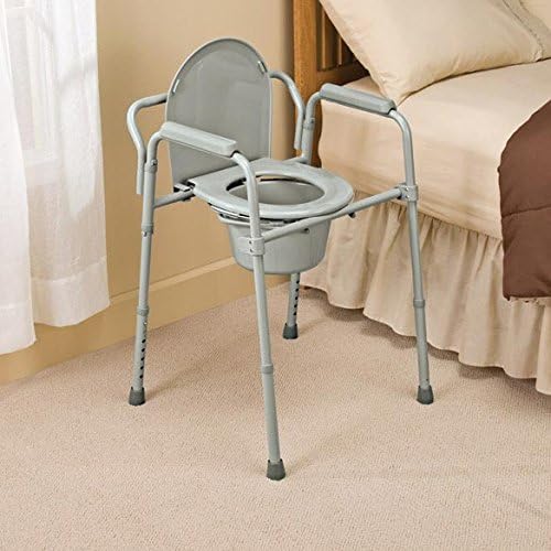 HEALTHLINE Bedside Commode for Seniors - Folding Commode Chair for Toilet with Arms - 3 in 1 Commode Chair Over Toilet Seat with Lid, Splash Guard & Arms