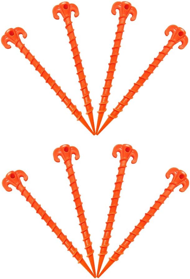 Beach Tent Stakes Canopy Anchors Canopy Stakes Heavy Duty Screw Shape 10 inch - 8 Pack Orange