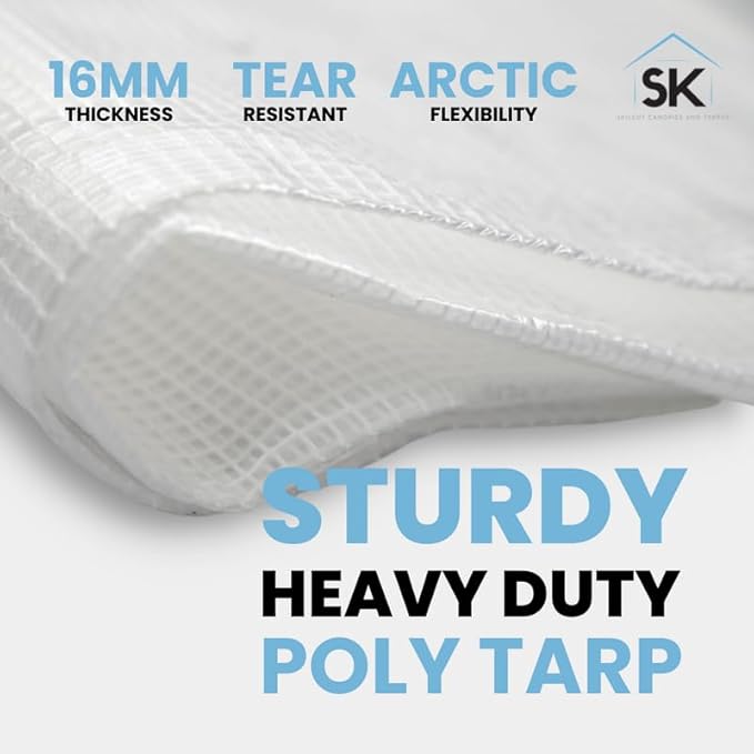 16 Mil Clear Poly Heavy Duty Tarp with Fiber Reinforcement - True Size Tarps with UV Protection, Tear Resistance, Flexibility, Reinforced Corners 12x24