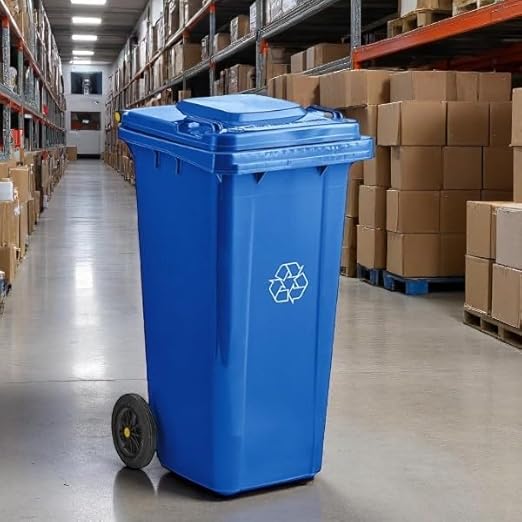 PRO&Family Wheeled Outdoor Trash Can Garbage Can Garage Trash Can for Restaurants/Hospitals/Offices/Back of House/Warehouses/Home (Blue, 32 Gallon)