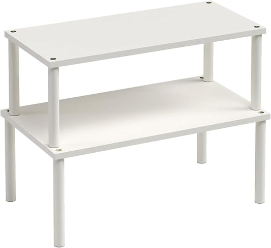 Cabinet Organizer Shelf(Set of 2),Kitchen Counter Shelves,Bamboo Spice Rack Countertop and Cabinet,Stackable Expandable,Large(White)