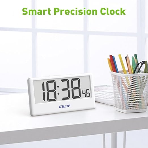 BALDR WiFi Clock Digital - WiFi Digital Clock Battery Operated with Large Digital Display Internet Time, 12/24 Switchable WiFi Alarm Clocks, Auto Sync to Wi-Fi Weather Station, White
