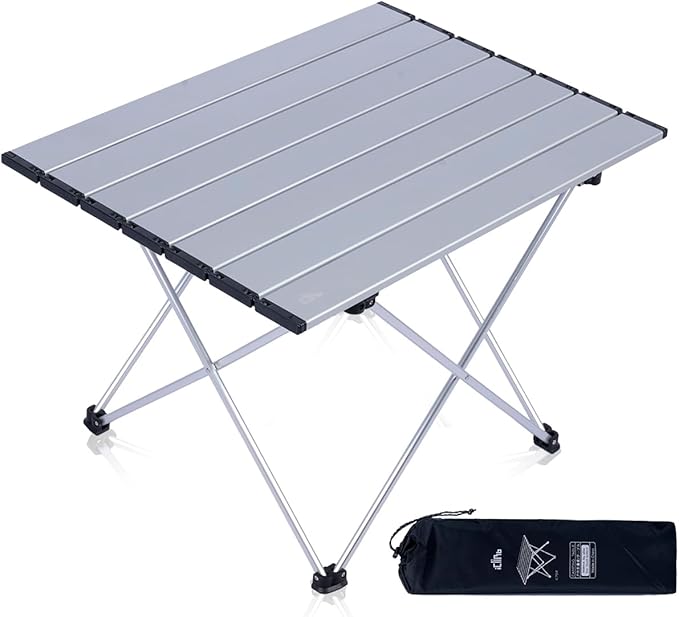 iClimb Ultralight Compact Camping Folding Table with Carry Bag (Silver - L)