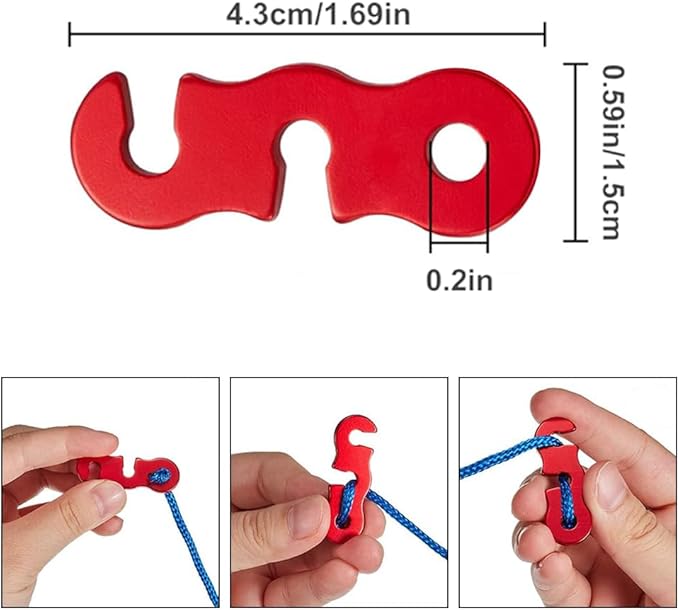 Guyline Tensioner Tent Rope Tensioner - 24Pcs - Alloy Camping Tent Guyline Cord Adjuster Combination Camping Gear (Red, Joints)