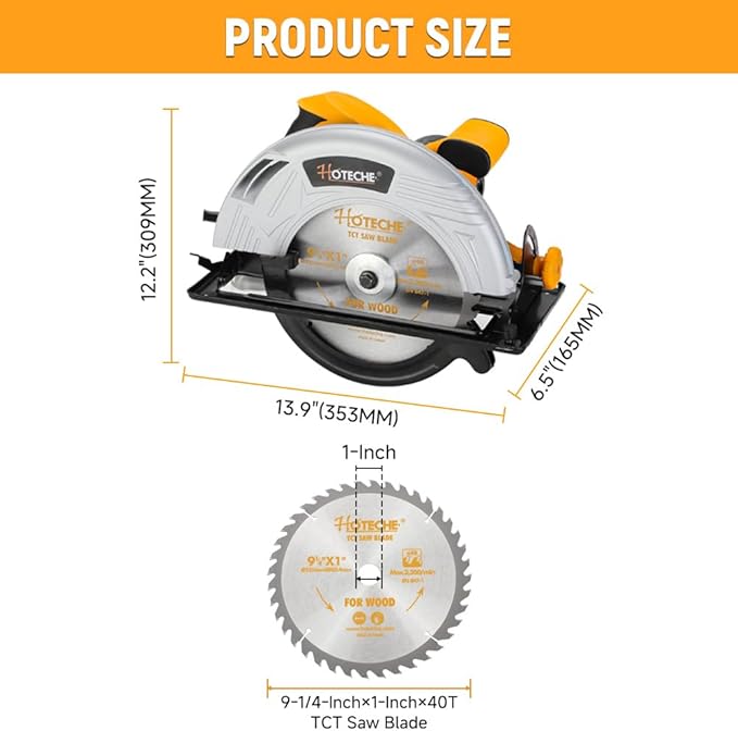 Hoteche 9-Inch Circular Saw 3-HP Heavy Duty Portable Table Saw with Saw Blade for Desktop Use