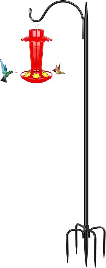 Gtongoko Adjustable 47 inch Shepherds Hooks for Outdoor Bird Feeder with 5 Prongs, Bird Feeder Pole Garden Hooks for Hanging Lanterns, Plants Baskets, Hummingbird Feeders, 1 Pack
