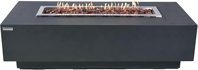 Elementi | Granville Gas Fire Pit Cast Concrete 60" Rectangular Fire Table, Outdoor Fire Pit Electronic Ignition | Canvas Cover, Lava Rock Included | Dark Gray (Natural Gas)