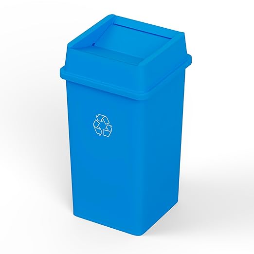 35 Gallon Blue Square Commercial Trash Garbage Can with Lid | Outdoor Office Restaurant School Kitchen