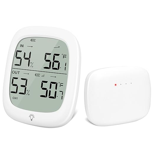 Indoor Outdoor Thermometer Wireless, Outside Digital Thermometer Humidity with IP66 Waterproof Sensor, LCD Backlight, Max/Min Trend, Wireless Humidity Gauge for Home Room Greenhouse,Patio