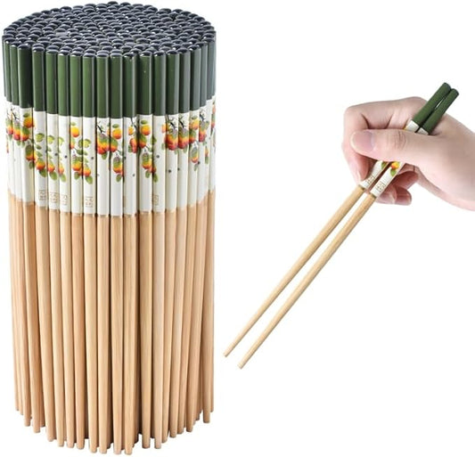 200 pairs Bamboo Chopsticks 9.4 Inches with Chinese & Japanese Styles Reusable Bulk, Dishwasher Safe-Persimmon
