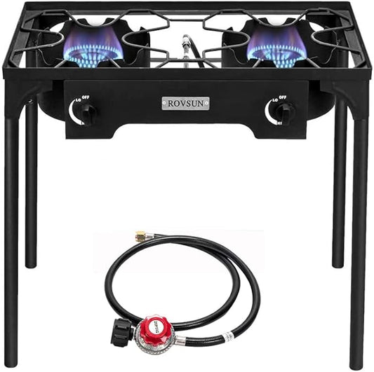 ROVSUN 2/3 Burner Outdoor Propane Gas Stove High Pressure Stand Cooker for Backyard Cooking Camping Home Brewing Canning Turkey Frying, 20 PSI CSA Listed Regulator