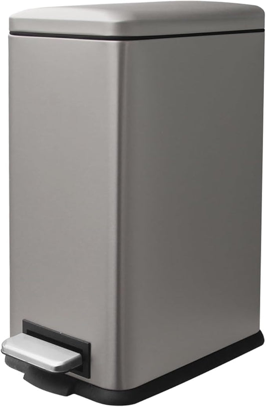 Bathroom Trash Can with Lid, 16.7L/ 4.4 Gallon Trash Can with Removable Inner Bucket, Soft Close lid, Stainless Steel Step Pedal Garbage Can for Bathroom, Kitchen, Home Office, Grey