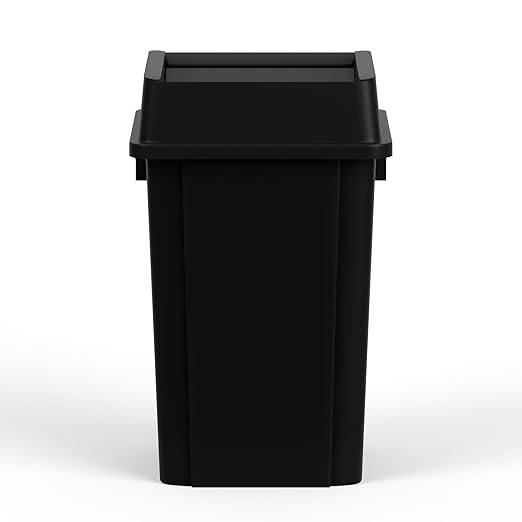 19 Gallon Black Square Commercial Trash Garbage Can with Lid | Outdoor Office Restaurant School Kitchen