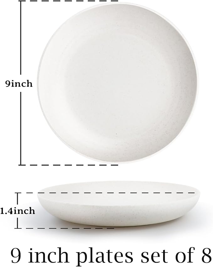 Homienly Wheat Straw Plates 9 Inch, Unbreakable & Lightweight, Alternative for Plastic, Microwave & Dishwasher Safe, Set of 8, Pink Flower Series