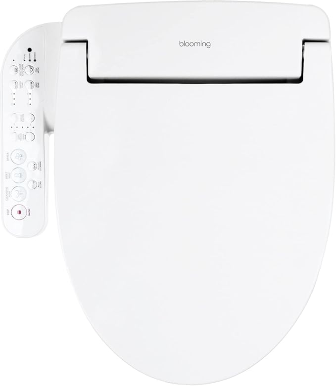 Blooming NB-1360E Bidet Toilet Seat, Warm Water with Stainless Steel Nozzle, Warm Air Dryer, Heated Toilet Seat, Sittable Lid, Nightlight, Fits Elongated Toilets, White (Elongated)