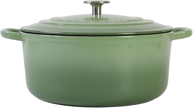 Enameled Dutch Ovens Cast Iron Dutch Oven Pot with Lid for Bread Baking, Cook, Dual Handle, 7 Quart, Pistachio Green
