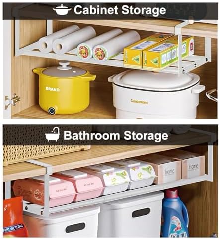 Expandable Shoe Rack Organizer - Adjustable Shoe Rack & Under Cabinet Shelf - for Shoe or Clothing Storage and Organization, Under Shelf Storage (White,2 Pcs)