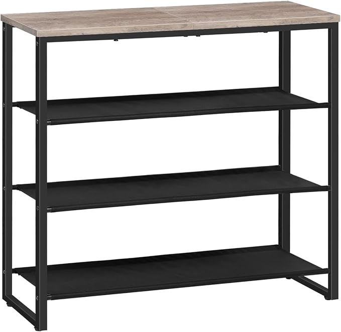 HOOBRO Shoe Rack, 4 Tier Shoe Storage Organizer with 3 Oxford Fabric Shelves and Top Panel, Holds 12-16 Pairs of Shoes for Entryway and Closet, Industrial, Greige BG47XJ01G1