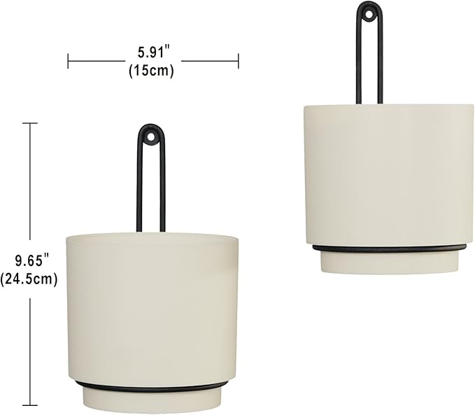 2 Pcs Wall Mounted Hanging Planter Vase for Indoor and Outdoor Plants Modern Metal Wall and Ceiling Planter Minimalist Flower Pot (White, 5.91 inch)