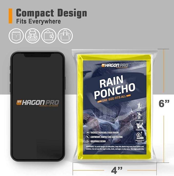 Hagon PRO Disposable Rain Ponchos for Adults (5 Pack)