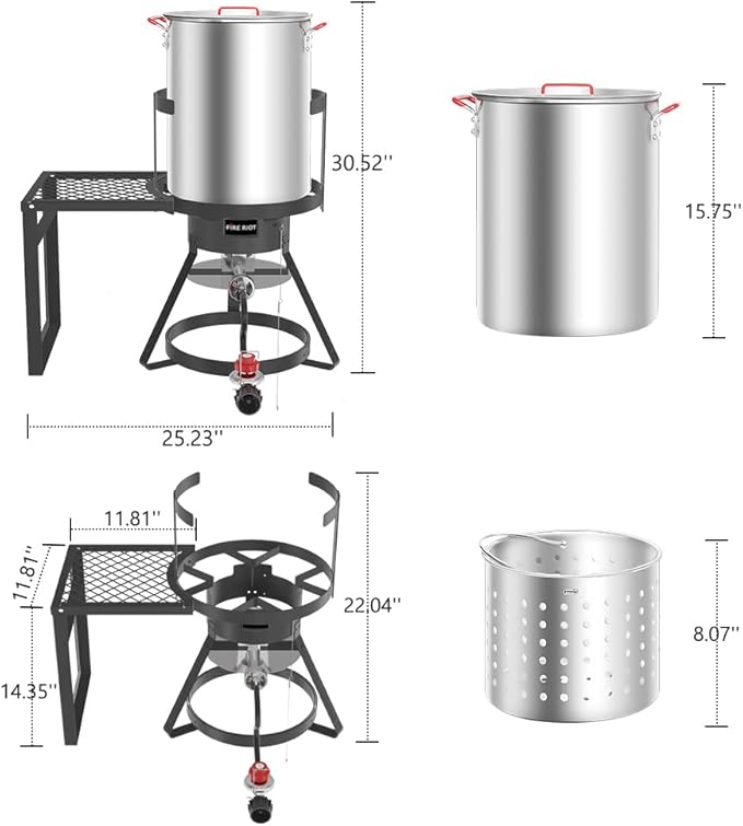 30Qt Turkey Fryer with Basket, Outdoor Propane Deep Fryers Burner Stand, 50,000BTU Cast Iron Burner, Steamer and Seafood Boiler Set, Black