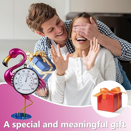 Flamingo Outdoor Thermometer, 17" H Wall Thermomter with No Need Battery, Indoor Thermometer Large Easy to Read for Patio Room Decor