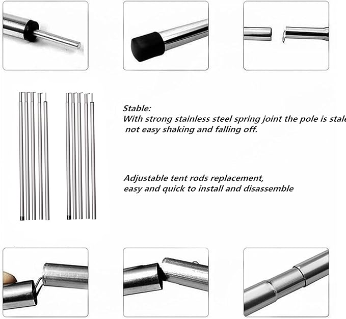 Adjustable Tarp Pole Canopy Pole Set of 2, Portable Tent Poles Rodsfor Camping Tarps,Tent,Awnings, Shelters, Hiking