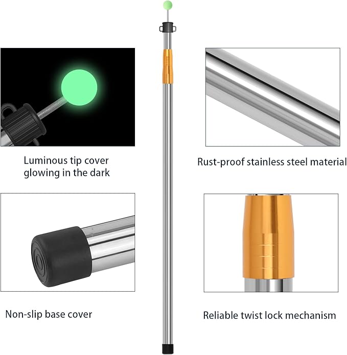 SANLIKE Telescoping Tarp Pole Heavy Duty Tent Poles, 33"-86.6"/94" Thickened Tube Collapsible Stainless Steel Canopy Poles for Camping Backpacking Hiking Awning Sun Sails Outdoor Sports, Set of 2