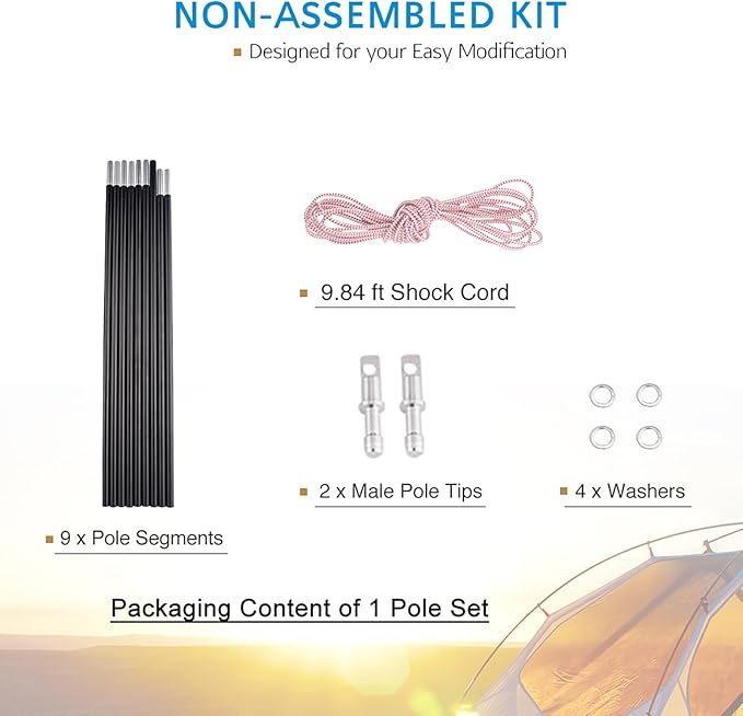 Aluminum Tent Poles Replacement, Fits Both Female and Male Ends, Lightweight Tent Pole Repair Kit, 7001 Aluminum Alloy T6 Heated