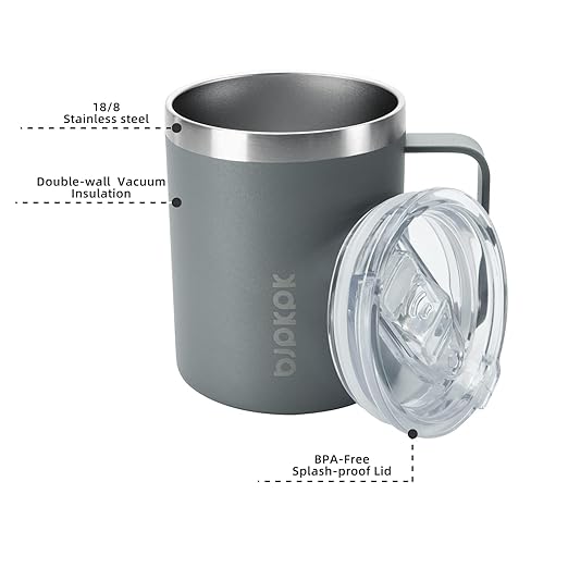 BJPKPK 2 pcs Insulated Coffee Mug, 14oz Insulated Tumbler with Lid, Stainless Steel Coffee Cups with Splash Proof Lid-Gray
