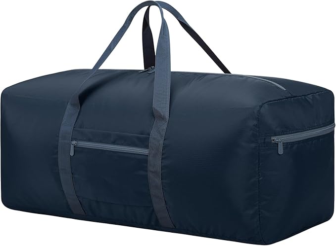 Foldable Duffle Bag for Travel - 75L Large Spare Travel Duffel Bag Lightweight with Trolley Sleeve - Navy