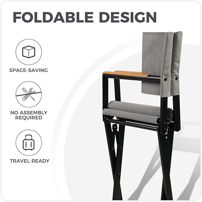 Grand patio Extra-Wide 2-Pack Directors Chairs, Folding Dining Chair Set of 2 with Sling, Woodgrain Armrests, Outdoor, Gray