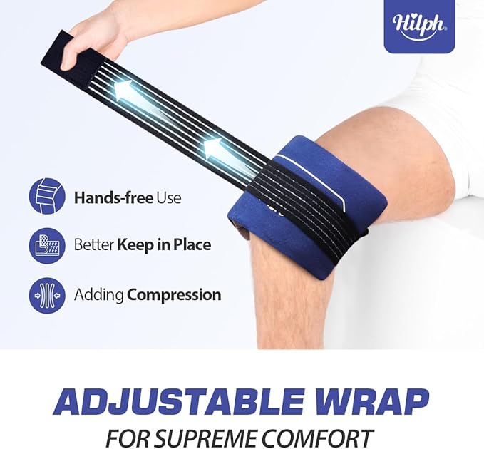 Hilph Reusable Ice Packs for Injuries, 2 Packs Soft Hot and Cold Gel Ice Packs with Adjustable Strap, Flexible Ice Wrap for Joints & Muscle Pain for Back, Shoulders, Head, Legs & More (10.8" x 5.5")