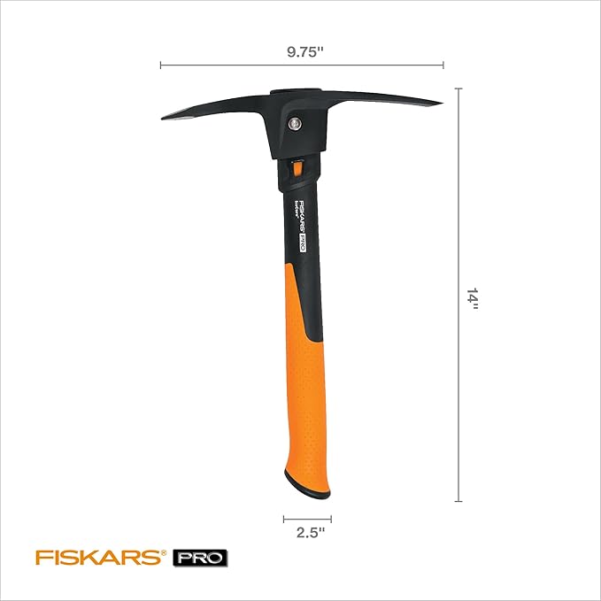 Fiskars IsoCore Pickaxe Mattock with Shock-Absorbing Handle, Dual-Head Tool for Roots & Rocks, 1.5 lb