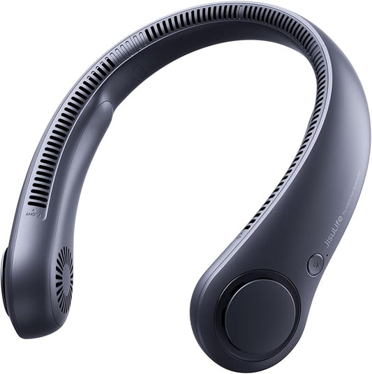 JISULIFE Portable Neck Fan, Hands Free Bladeless Fan, 5 Speeds, 4000 mAh Battery Operated Wearable Personal Fan, Twistable, Rechargeable, Gift for Women Men-Blue