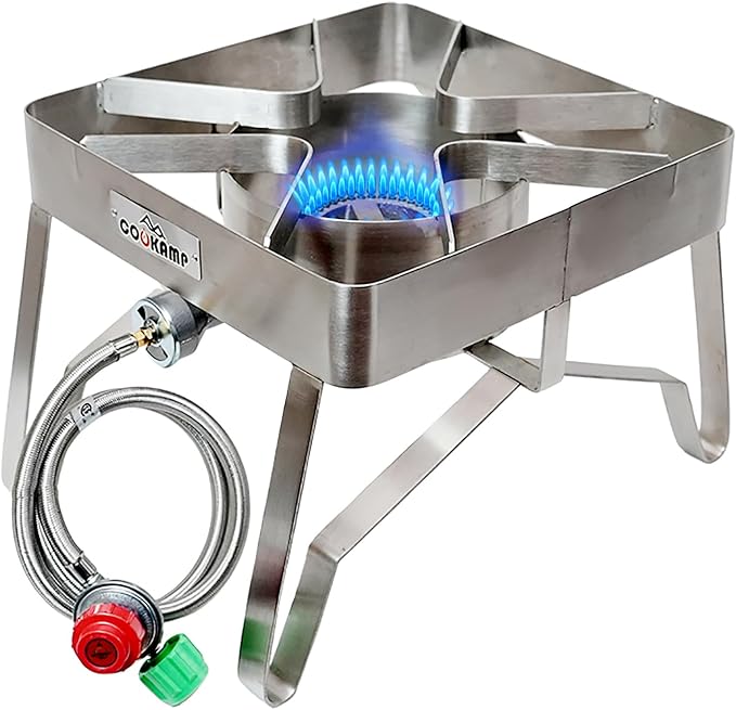 Stainless Steel High Pressure 1-Burner Outdoor Propane Gas Cooker with 0-20 PSI Adjustable Regulator and Steel Braided Hose (Stainless Steel-SA1300)