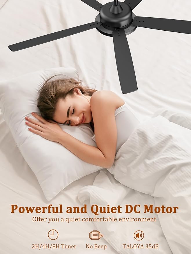 TALOYA Large Ceiling Fans with Lights and Remote, Reversible Quiet DC Motor, 6 Speeds, 3CCT, Dimmable, 62 inch Black Modern Ceiling Fan for Patios, Living room, Bedroom, Farmhouse, Indoor, Outdoor