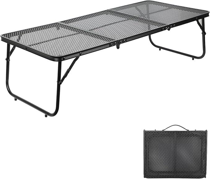 Grill Table Camping Table 3FT Foldable Small Folding Table Low Picnic Table Portable Stand Mesh Outdoor Indoor Card BBQ RV Black 35.4×15.7×9.4 inch