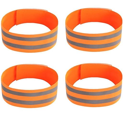 4PCS Reflective Wrist Strap 5x1x1cm Running Safety Gear Reflective Wristbands High Visibility Bike Ankle Bands Reflector Armband Self-Adhesive Reflective Bands for Walking,Night Sports Orange