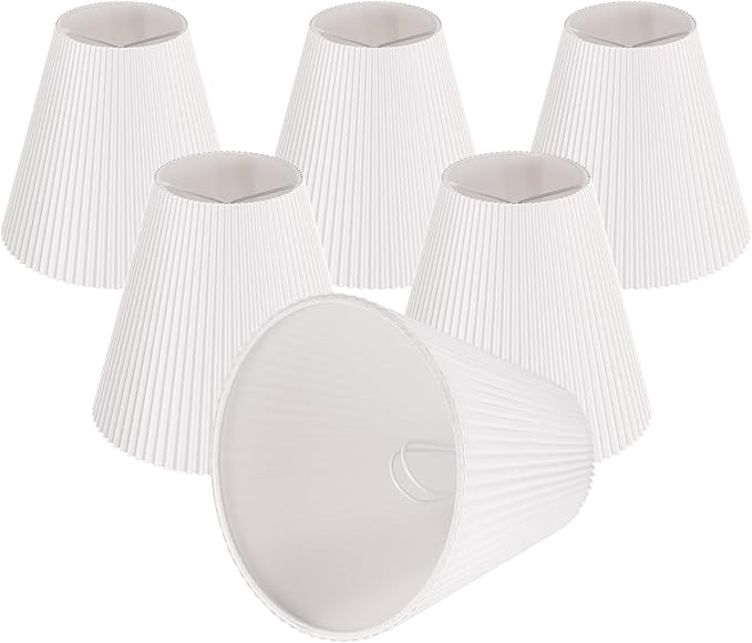 6Pcs Chandelier Lamp Shades, Pleated White Empire Scalloped Fabric Mini Clip-on Bulb Lamp Shade Set of 6 3×6×5 in Small Replacement Lampshade