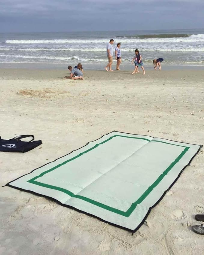 5x7 Green Outdoor RV Mat – Extra Thick 5mm Recycled Poly Rug – Heavy-Duty, Anti-Fatigue Standing, Reversible – Luxury Camp Mat for Beach, Outdoor Shower/Bath (Green NO Carry Bag, 5'x7')